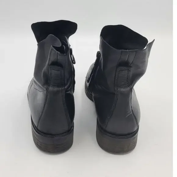 PAUL GREEN Bernadette Moto Boot COMBAT LACE UP BLACK LEATHER